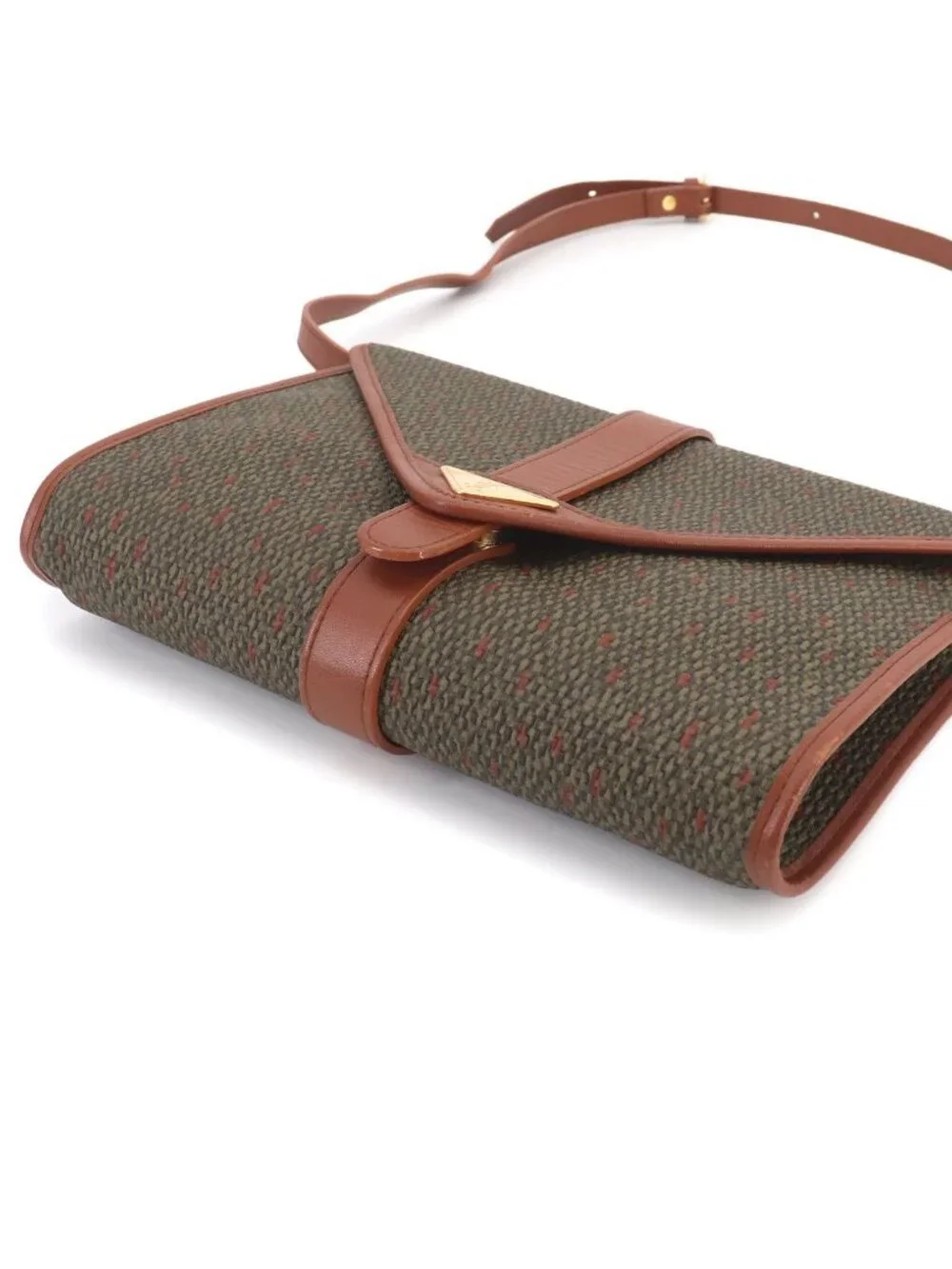 Saint Laurent 2-Way Shoulder Clutch Leather Brown Green Gold - Picture 4 of 10